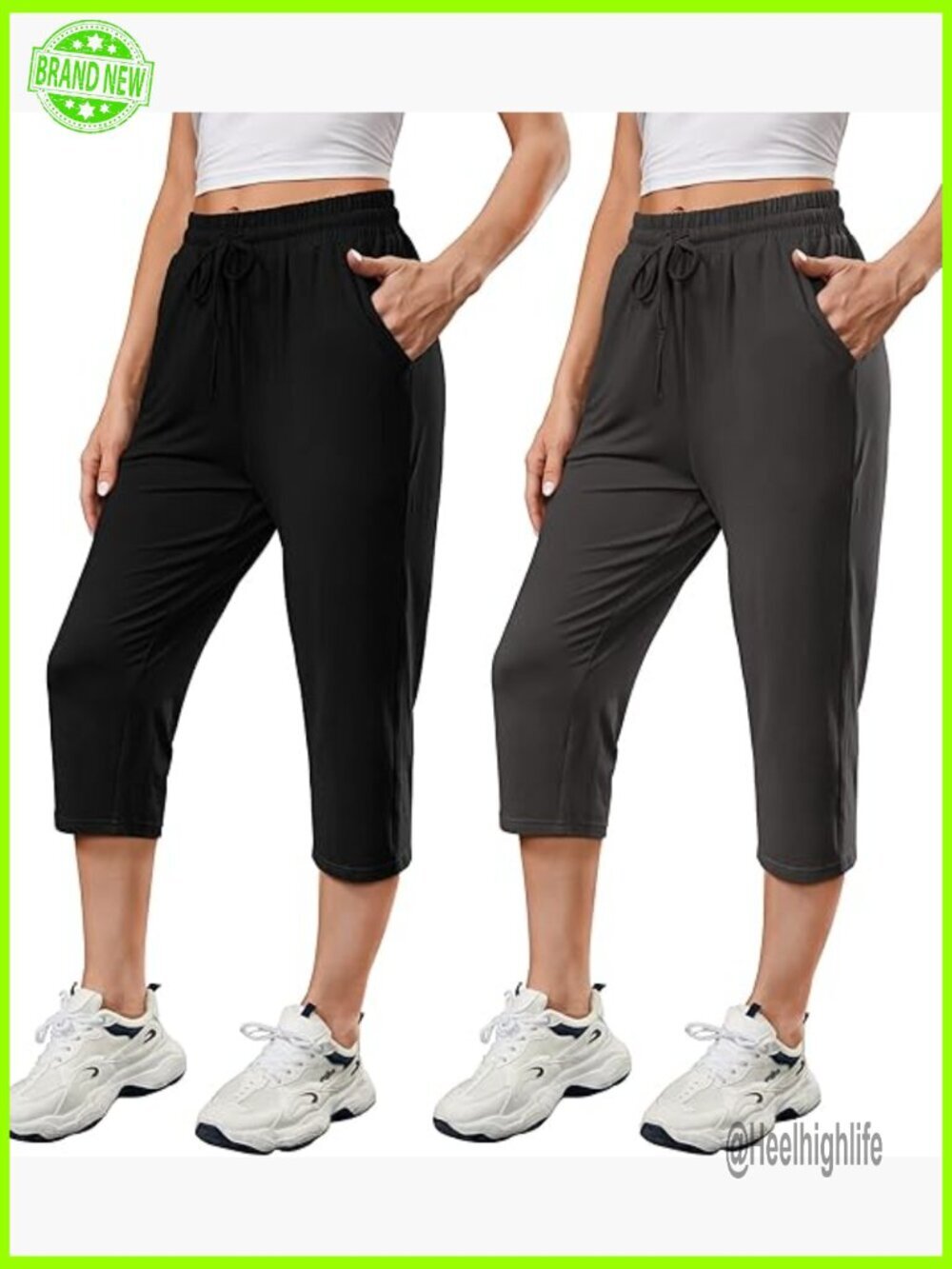 High Waisted Loose Fit Yoga Capri Pants with Pockets for Gym Lounge Running